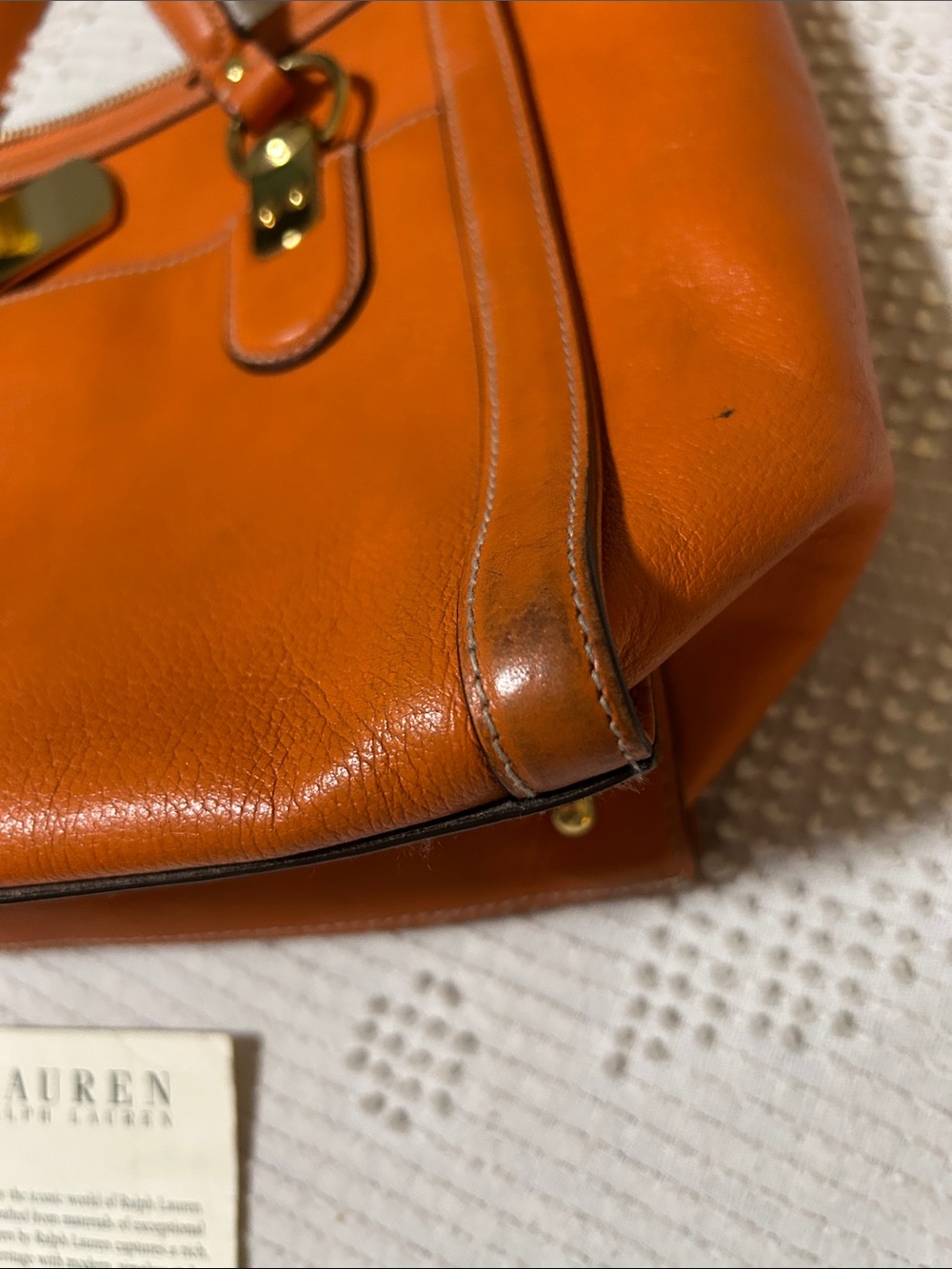 Lauren Ralph Lauren Leather Tote Bag in Terracotta Orange - Picture 3 of 14